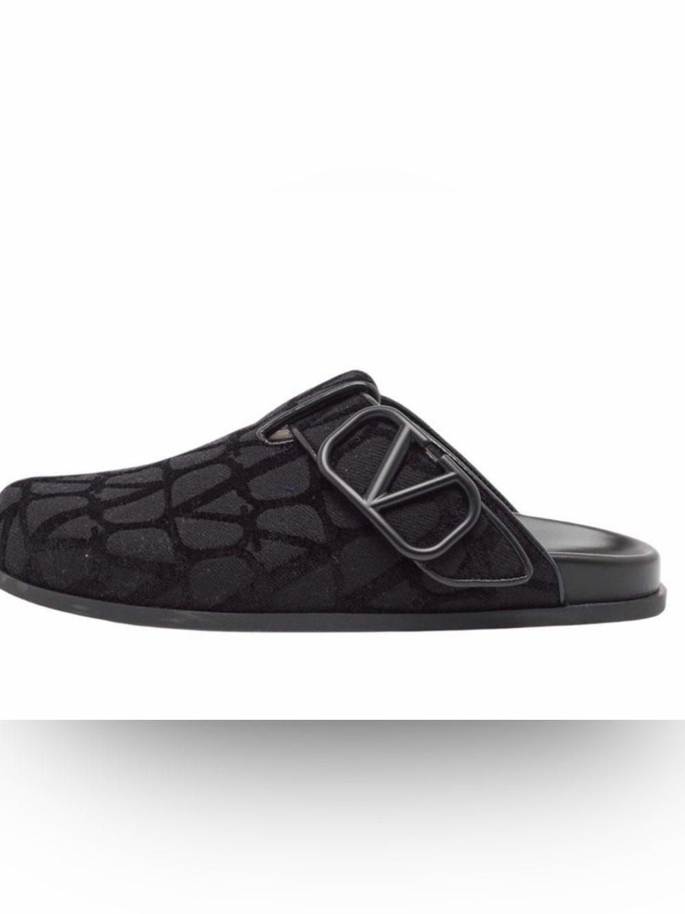 Valentino Black Suede V-Logo Buckle Slip-On Loafer
